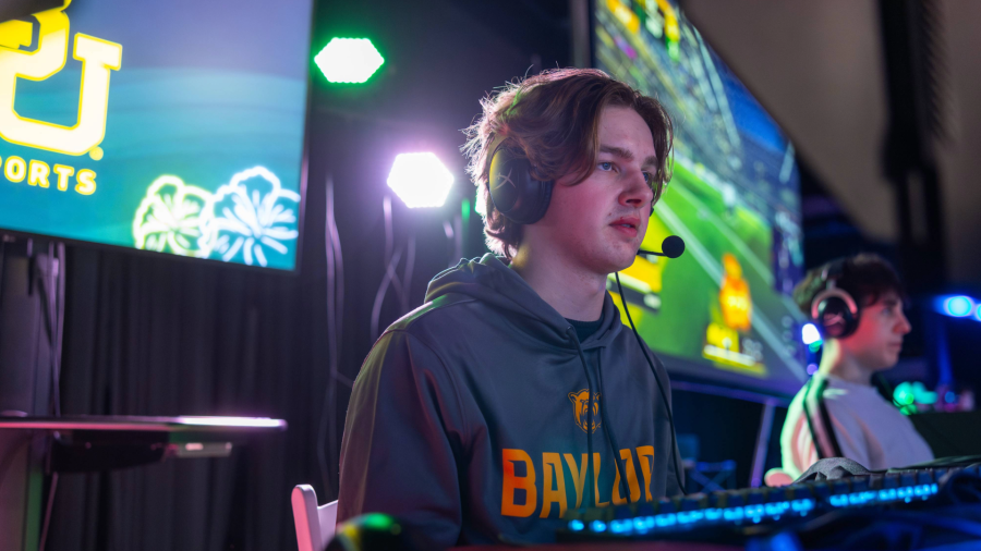 Colby ‘Hockser’ James, a Baylor University esports Rocket League player, competing on stage at the 2026 Hawaii Esports Invite