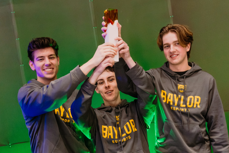 Rocket League varsity team raises trophy at the Texas Collegiate Invitational hosted by UTD